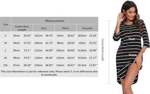 Vlazom Women’s Nightgowns Soft Cotton Stripe Nightdress Short Sleeve Night Shirt Sleepwear with Pockets S-XXL in Kuwait