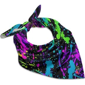 Rainbow of Neon Paint Splatters Bandana for Men Women Square Headscarf Handkerchief Silk Neck Scarf Headbands