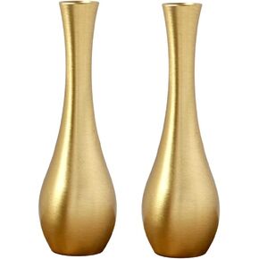 2Pcs Mini Brass Vase Metal Flower Arrangement Vase Desktop Decorative Vase Ornament Gadgets Table Centerpieces for Office Home Use, Gold