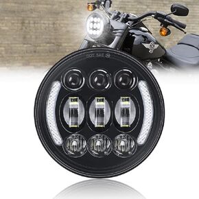SKTYANTS 5 3/4 5.75 Inch LED Headlight with Halo DRL Turn Signal for Dyna Street Bob Super Wide Glide Low Rider Night Rod Train Softail Deuce Sportster Iron 883 Light Accessories