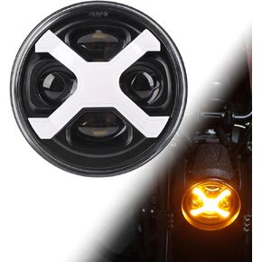 5.75inch 5-3/4 Black LED Motorcycle Headlight X White DRL for Indian Scout Dyna Wide Glide XL1200 XG750 883 48 Night Road