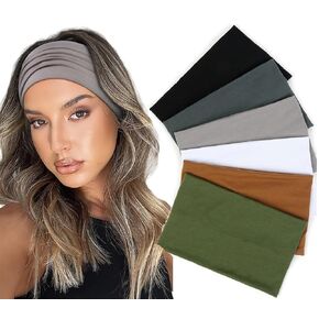 Wide Headbands for Women Non Slip Boho Large Head Bands for Women's Hair Stretchy Hair Bands Accessories for Yoga Fashion Workout Running Head Wraps for Women 6 Pack