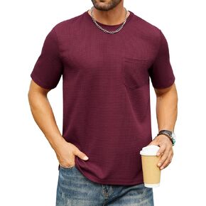 Hardaddy Men's Knit T-Shirts Short Sleeve Casual Crewneck Summer Shirt Waffle Knitted Basic Pullover Tee Tops