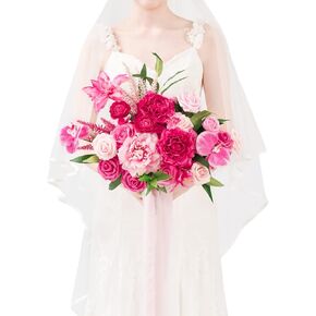 TINGE TIME 11 Inch Artificial Bridal Bouquet, Spring Wedding Bride Bridesmaid Tossing Bouquets Flower for Wedding Anniversary Bridal Shower and Home Party Decoration (Hot Pink)
