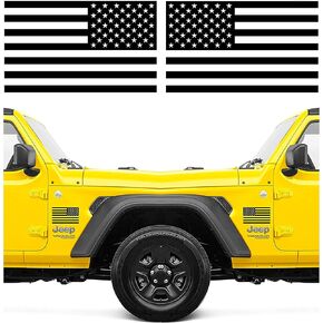 American Flag Stickers for Trucks, Self Adhesive Black with Clear Vinyl, 6 Inches x 3.5 Inches (Pair)
