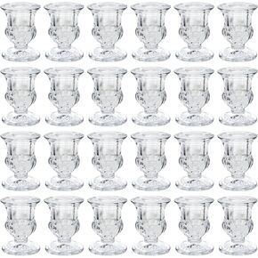 Glass Candle Holders Set of 24- Clear Candlestick Holders & Taper Candle Holders for Wedding Centerpiece Table Decorations, Valentines Day Decor, Party and Romantic Dinner