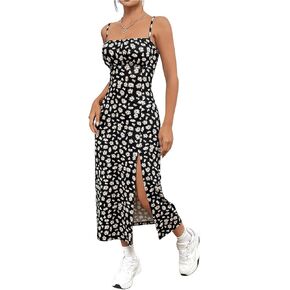 Floerns Women's Floral Print Spaghetti Strap Cami Dress Slit Vacation Midi Dress