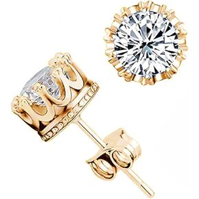 Fashion Crown 18k Gold Plated Earrings Women Brincos De Prata Men Sterling Silver Crystal Jewerly Double Stud Earrings by Taoqiao