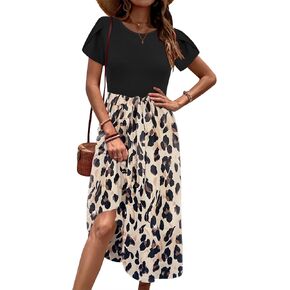 Zeagoo Womens Midi Dress Summer Short Sleeve Dress with Pockets 2025 Casual Floral T-Shirt Dress Flowy Beach Sundress