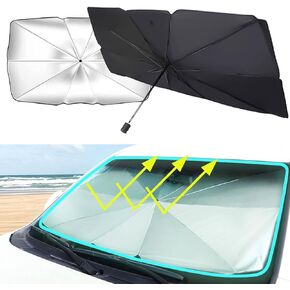 Car Windshield Sunshade Umbrella, Foldable Umbrella Reflective Windshield Sunshade for Car Front Window Blocks, UV Rays and Heat Sun Visor Protector, Fits Most Vans SUVs, MPV, Hatchback