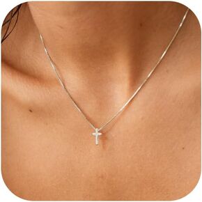 VIROMY Gold Cross Necklace for Women Dainty Diamond Cross Pendant Necklaces Non Tarnish Waterproof Necklace Simple Choker Minimalist Jewelry