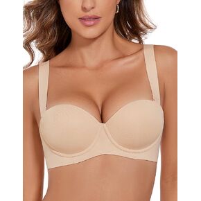 Push Up Bras for Women Support Padded Balconette Add 1 Cup Size Wide Band Underwire Back Smoothing T-Shirt Bra