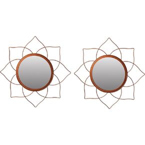 Pack of 2 Decorative 12.25-inch Flower Shape Rose Gold Metal Frame Mirror - Perfect for Living Room, Bedroom, Bathroom Vanity, Entryway, or Hallway, Adding Elegance and Charm to Your Space