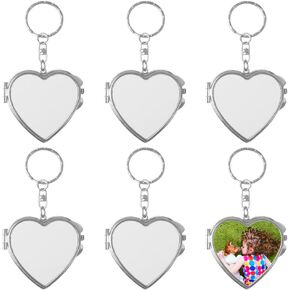 6 Pcs Sublimation Blank Pocket Makeup Mirror Keychains Double Sided Blank Compact Mirror Cosmetic Mirror Key Chain