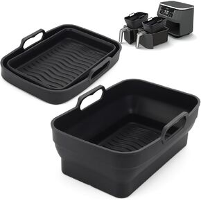 وعاء بطانات سيليكون لمقلاة الهواء لـ Ninja Foodi Dual DZ090 6QT، عبوتين من وعاء سلة بديل من السيليكون القابل لإعادة الاستخدام، صينية خبز قابلة للطي لملحقات مقلاة الهواء (رمادي) in Kuwait