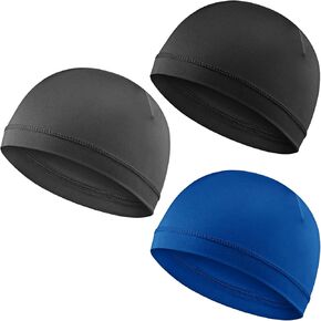 3Pcs Skull Caps Helmet Liner Sweat Wicking Cap Running Hats Cycling Skull Caps Soft Lightweight Beanie Hats Moisture Wicking Stretchy Breathable for Men Women Sports Black