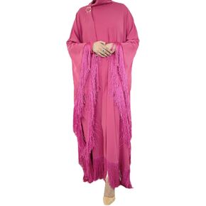 Women's Pink Tie Neck Fringe Kaftan Freesize Maxi Dress