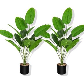 Artificial Palm Plants 35" Tropical Greenery Bush Imitation Faux Fake Palm Tree Leaves Artificial Plant in Pot Greenery Family Office Indoor Outside Party Flowers Arrangement Wedding Decor