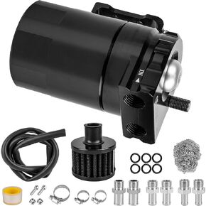Oil Catch Can, 300ml Baffled Oil Catch Can Tank Kit, Aluminum Oil Separator Catch Can with Fuel Line Hose Kit, Black Coolant Reservoir Tank