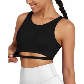 XUNYU Sports Bra for Women High Support Padded High Neck Workout Tops Cut Out Crop Top Open Back Yoga Tank Running