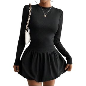 GORGLITTER Women's Bubble Dress Backless Long Sleeve Mini Dress Cute Y2k Short Dress