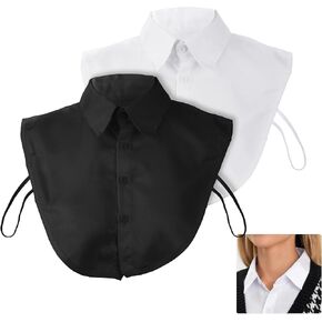 2 Pcs White Black Fake Collar Detachable Dickey Collar Half Blouse Collar for Women