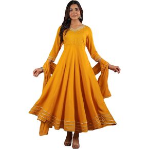 مجموعة كورتا أناركالي مطرزة باللون الأسود للنساء من Janasya Indian رايون زاري