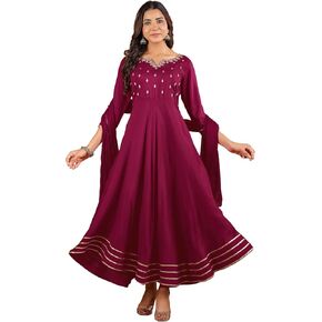 Janasya Indian Women's Black Rayon Zari Embroidered Anarkali Kurta Set