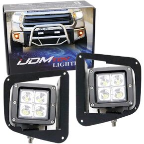 iJDMTOY White LED Pod Light Fog Lamp Kit Compatible With 2014-21 Toyota Tundra, Includes (2) 20W High Power LED Cubes, Foglight Bezel Covers, Mounting Brackets & Wiring/Adapter Harnesses