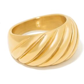Chunky Gold Dome Rings for Women, Bold Wide Twist Stackable Statement, Non-Tarnish 18k Gold Plated Stainless Steel, Sizes 5-11