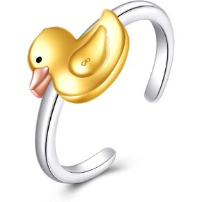 URONE Duck Ring 925 Sterling Silver Open Ring Duck Jewelry Gift for Women