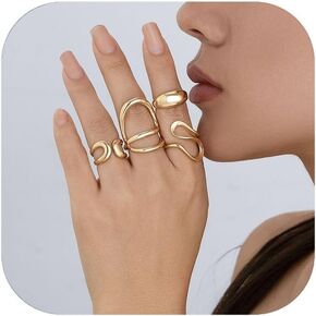 Gold Chunky Rings Set for Women Open Stackable Knuckle Ring Irregular Rings Set Adjustable Chunky Rings Minimalist Ring Jewelry Gifts for Women