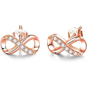 CZ Stud Earrings Ladies Zirconia Ear Studs, Infinity 925 Sterling Silver Number Eight Stud Earrings for Women