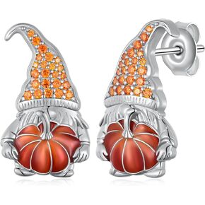 Thanksgiving Earrings for Women 925 Sterling Silver Thanksgiving Gnome Pumpkin Stud Earrings Orange Fall Thanksgiving Jewelry Gifts for Wife