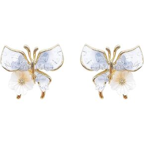 HETICA Gold Butterfly Earrings for Women, Chic Cute Daisy Gradient Butterfly Stud Earrings Fashion Jewelry Gift for Women