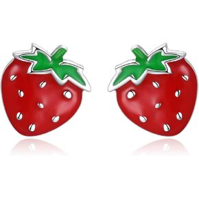 Hypoallergenic Fruit Stud Earrings 925 Sterling Silver for Young Ones-Tiny Fruit Banana Watermelon Grapes Pineapple Cherry Strawberry Orange Apple Earrings Jewelry Gifts for Daughter