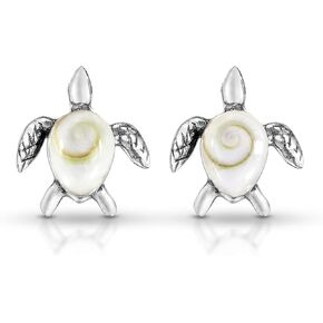 AeraVida Nautical Mother Earth Sea Turtle Shiva Swirl Shell .925 Sterling Silver Post Earrings | Casual Sterling Silver Post Earring for Women | Jewelry Gift for All Occasions