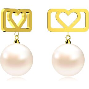 Initial 18K Gold Pearl Stud Earrings - Hypoallergenic Love Shape Earrings for Women - Elegant Gift for Women