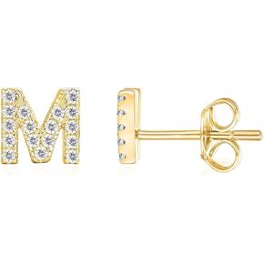 ONLYJUMP 14K Yellow Gold Plated Sterling Silver CZ Alphabet Letter Earrings for Women Hypoallergenic Earrings Diamond Silver Initial Earrings Cubic Zirconia Stud Earrings Jewelry Gifts