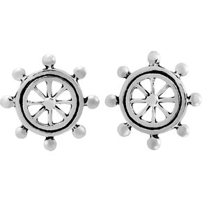 AeraVida Naval & Nautical Themed Helm or Ship's Wheel for Ocean Traveling .925 Sterling Silver Unisex Post Stud Earrings for Inspirational & Sailing Inspired Fashion & Style