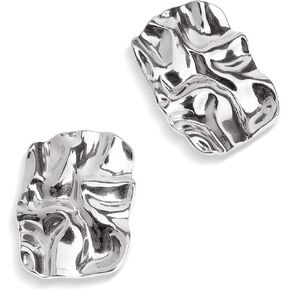 Jean Beau Chunky Silver Large Geometric Textured Stud Earrings for Women, Trendy Statement Irregular Square Lightweight Hypoallergenic Earing Prom Fashion Jewelry Gift