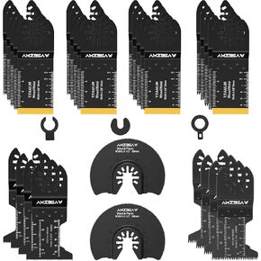 AMZBSAW 100PCS Cr-V-Steel Oscillating Saw Blades, Professional Multi Tool Blades Kits for Wood Plastic, Strong Sawtooth Oscillating Tool Blade Fit Dewalt Bosch Milwaukee Ryobi Worx