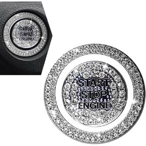 Pack-2 Bling Car One-Button Start Sticker, Rhinestone Decoration Engine Start Button Anti-Scratch and Dust Protector, Perfect Fit Self-Adhesive Switch Button Cover, Universal for Cars (White)