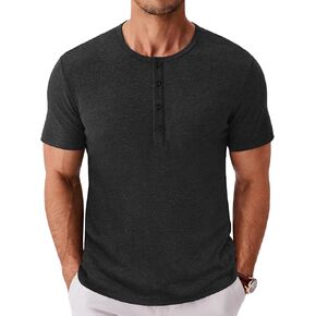 COOFANDY Men's Henley Shirts Short Sleeve Fashion Casual T-Shirts Summer Button Basic Tee