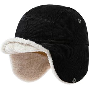 Cold Weather Winter Hat Corduroy Fleece Beanie Earflaps Warm Short Brim Baseball Cap Trapper Hat Russian Ushanka Hat