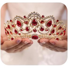 JWICOS Vintage Red Queen Crystal Tiara Crown Halloween Tiaras for Women and Girls Bridal Wedding Hair Accessories for Brides and Bridesmaid