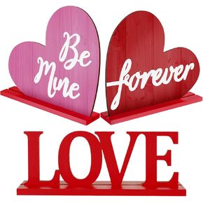 3 Pieces Valentine's Day Wooden Table Sign Decoration Romantic Table Centerpiece Sign Love Be Mine Forever Wedding Letter Decoration for Valentine's Day, Table, Party and Home