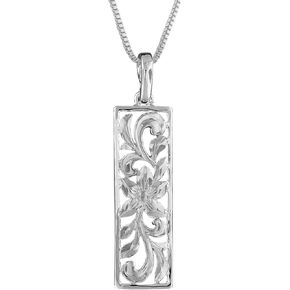 Sterling Silver Vertical Filigree Scroll Bar Pendant Necklace, 16+2" Extender