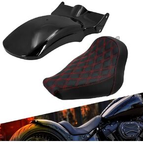 Motorcycle Rear Fender with LED Lights Driver Solo Seat Fit For Harley Softail Breakout FXBR FXBRS 2018-2024 (Red Stitching)