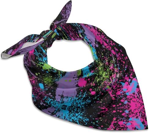 Rainbow of Neon Paint Splatters Bandana for Men Women Square Headscarf Handkerchief Silk Neck Scarf Headbands in Kuwait